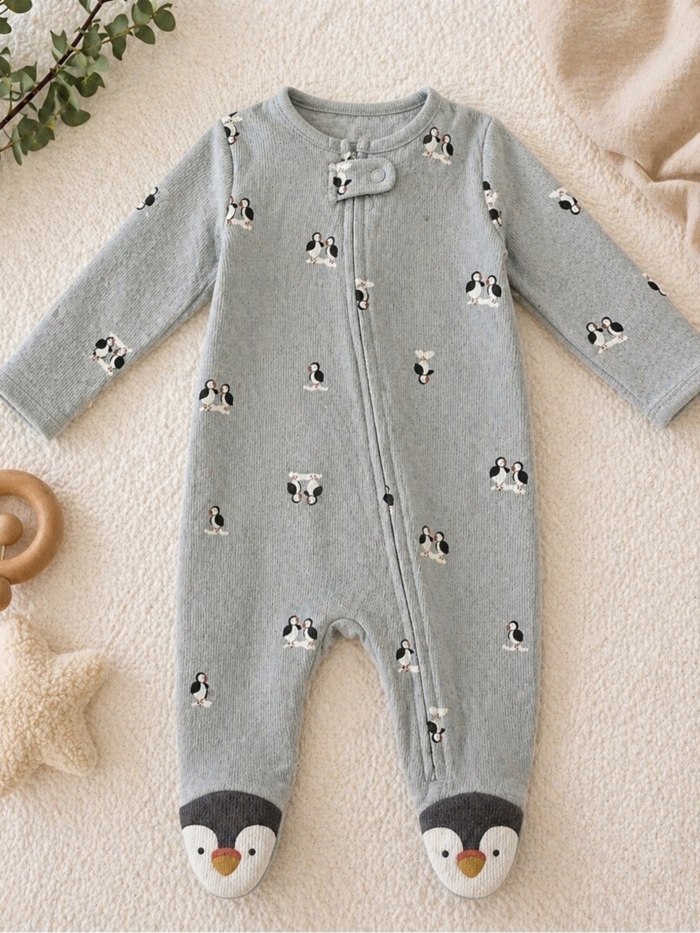 Carter’s Just One You Newborn Penguin Footed Sleeper NWT Zip Pajamas Baby Cozy - Picture 2 of 4